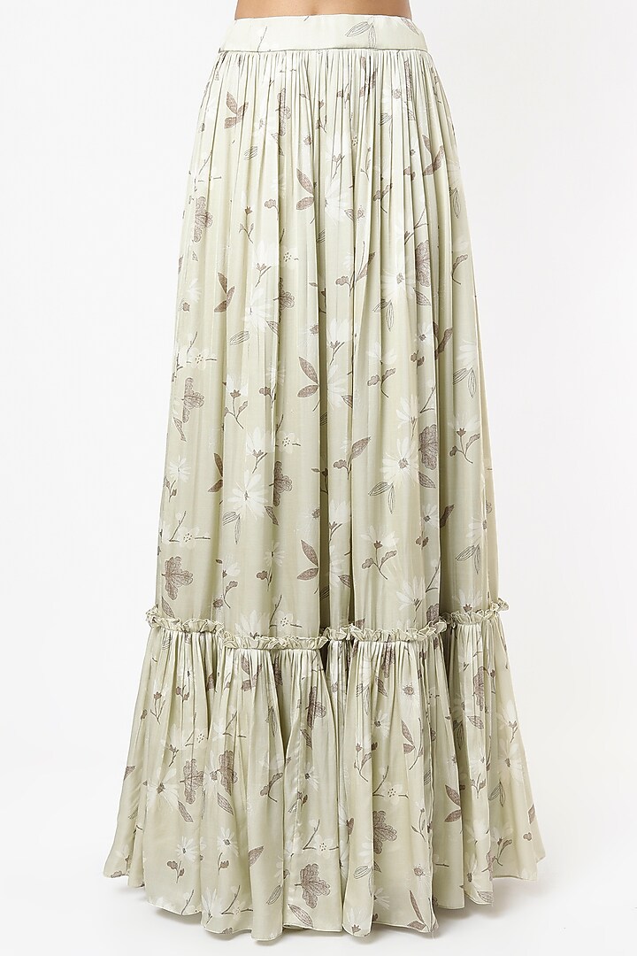 Pastel Green Satin Printed Skirt Set by VANA ETHNICS at Pernia's Pop Up Shop