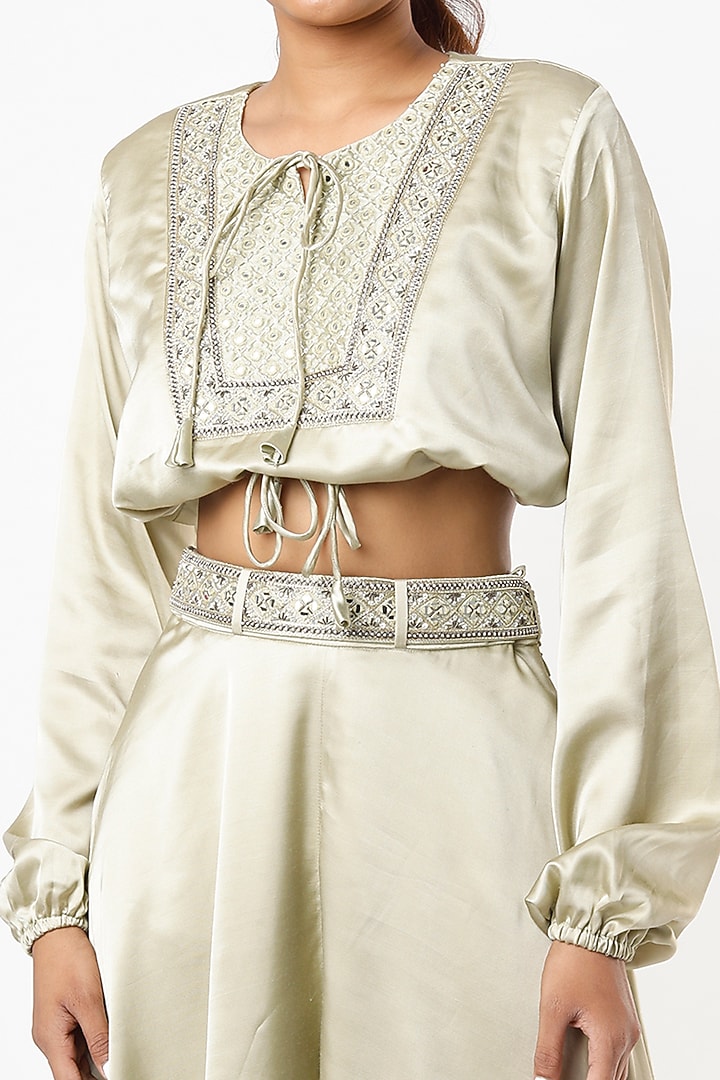 Pastel Green Satin Pant Set by VANA ETHNICS at Pernia's Pop Up Shop