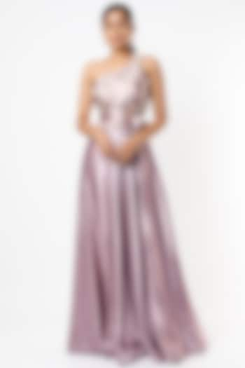 Mauve Satin Skirt Set by VANA ETHNICS at Pernia's Pop Up Shop