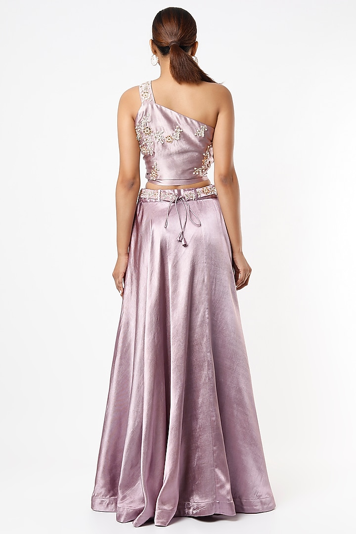 Mauve Satin Skirt Set by VANA ETHNICS at Pernia's Pop Up Shop