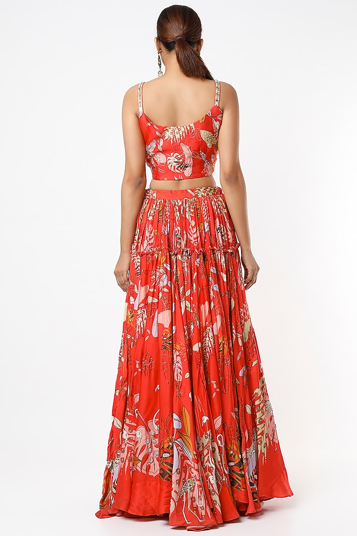 Red Satin Printed Blouse by VANA ETHNICS at Pernia's Pop Up Shop