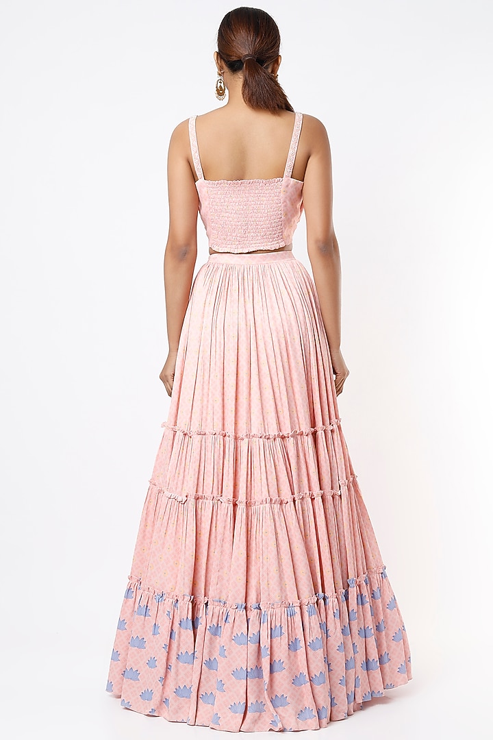 Peach Satin Embroidered Top by VANA ETHNICS at Pernia's Pop Up Shop