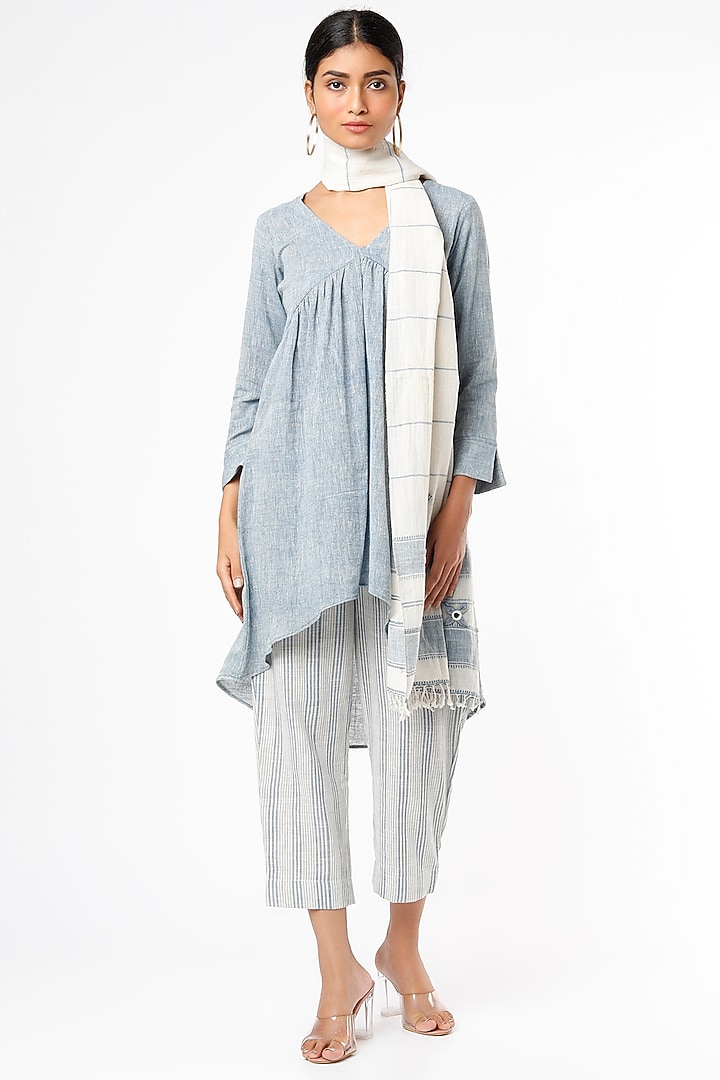 Sky Blue Handloom Cotton Pant Set by VANA ETHNICS at Pernia's Pop Up Shop