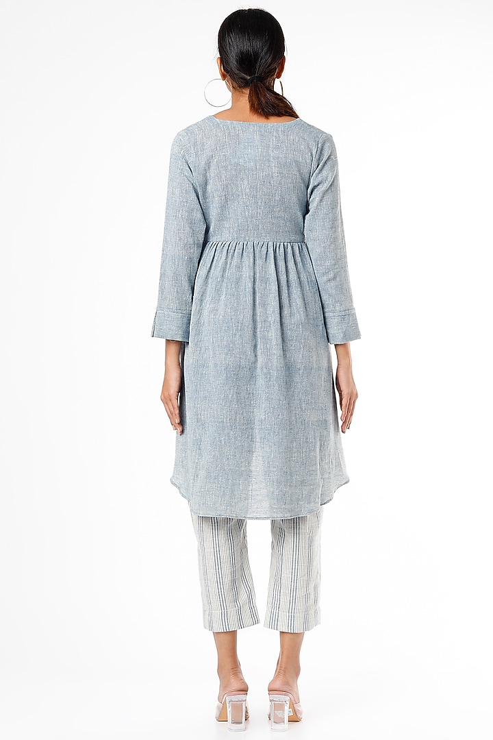 Sky Blue Handloom Cotton Pant Set by VANA ETHNICS at Pernia's Pop Up Shop
