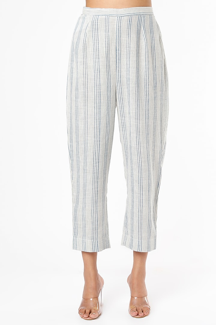 Sky Blue Handloom Cotton Pant Set by VANA ETHNICS at Pernia's Pop Up Shop