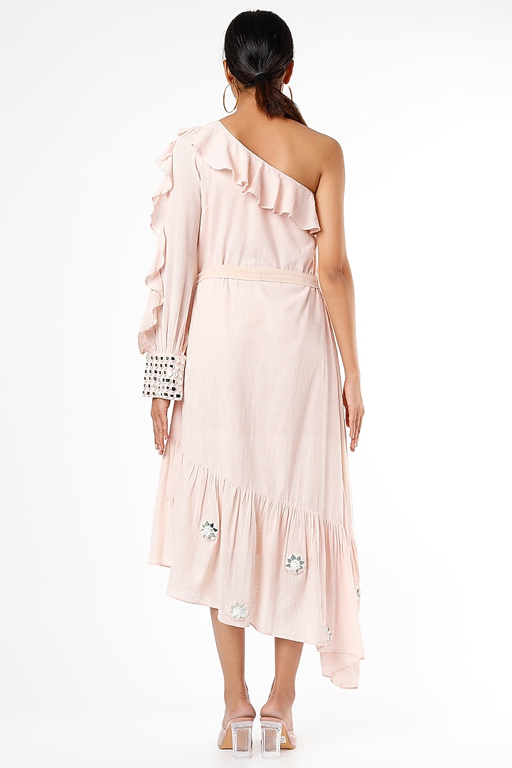 Peach One-Shoulder Gathered Midi Vacation Dress by VANA ETHNICS at Pernia's Pop Up Shop