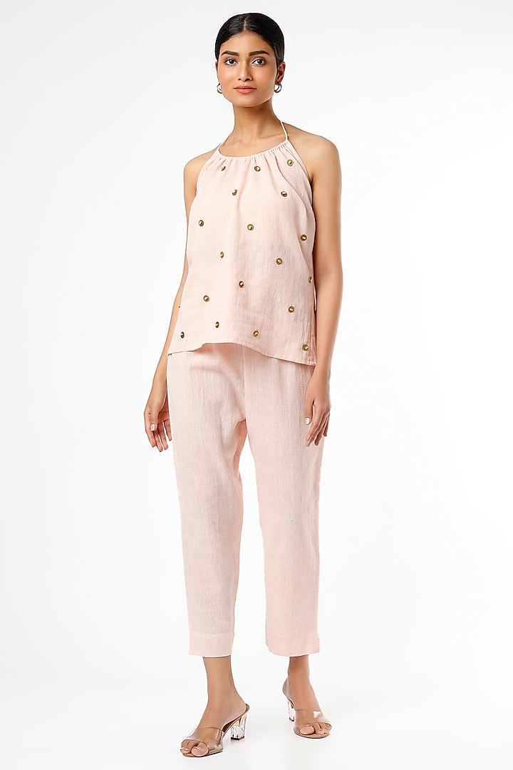 Peach Hand-Crafted Embroidered Top by VANA ETHNICS
