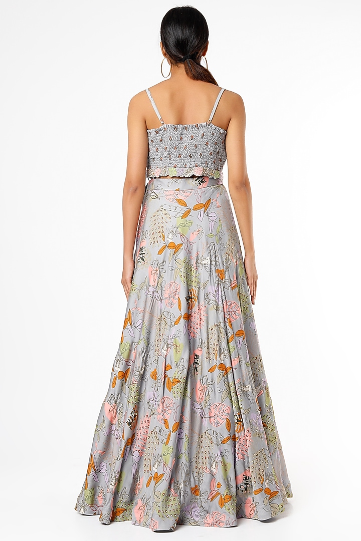 Grey Embroidered & Printed Wedding Lehenga Set by VANA ETHNICS at Pernia's Pop Up Shop