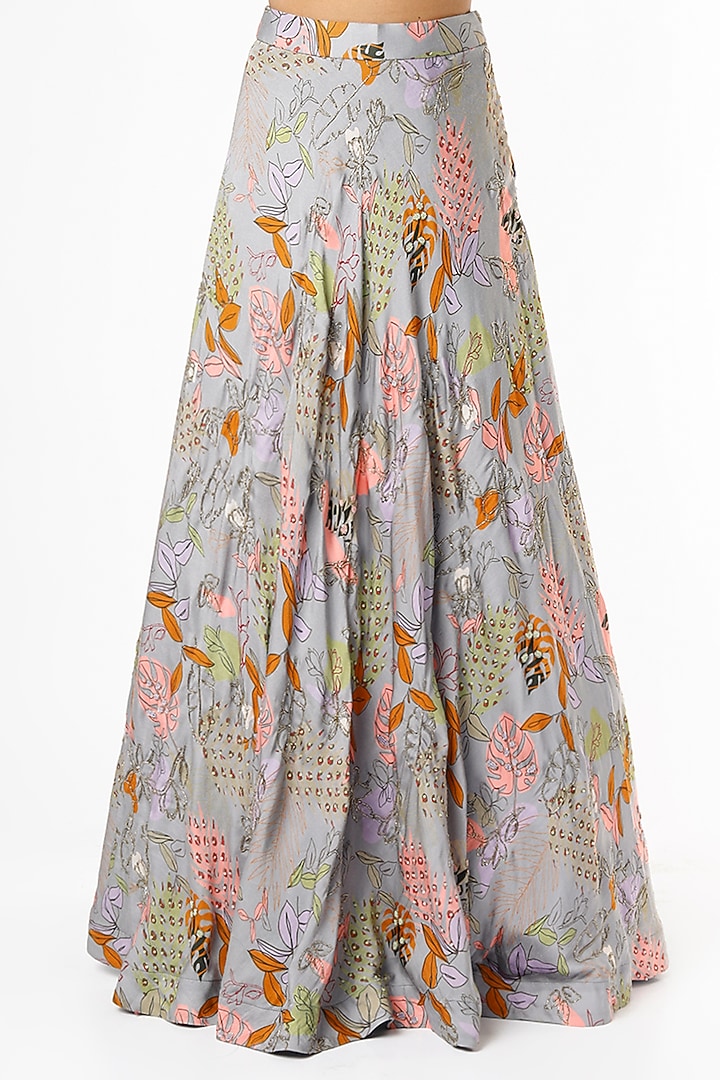 Grey Embroidered & Printed Wedding Lehenga Set by VANA ETHNICS at Pernia's Pop Up Shop
