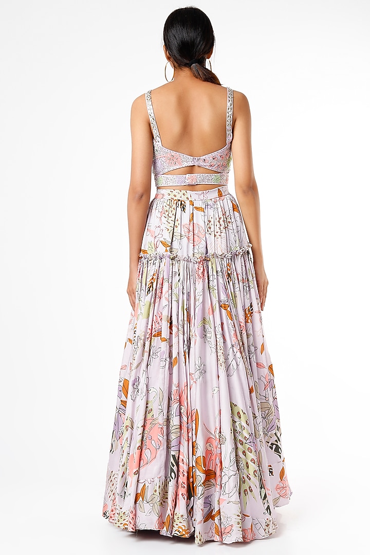Lilac Embroidered & Printed Wedding Lehenga Set by VANA ETHNICS at Pernia's Pop Up Shop