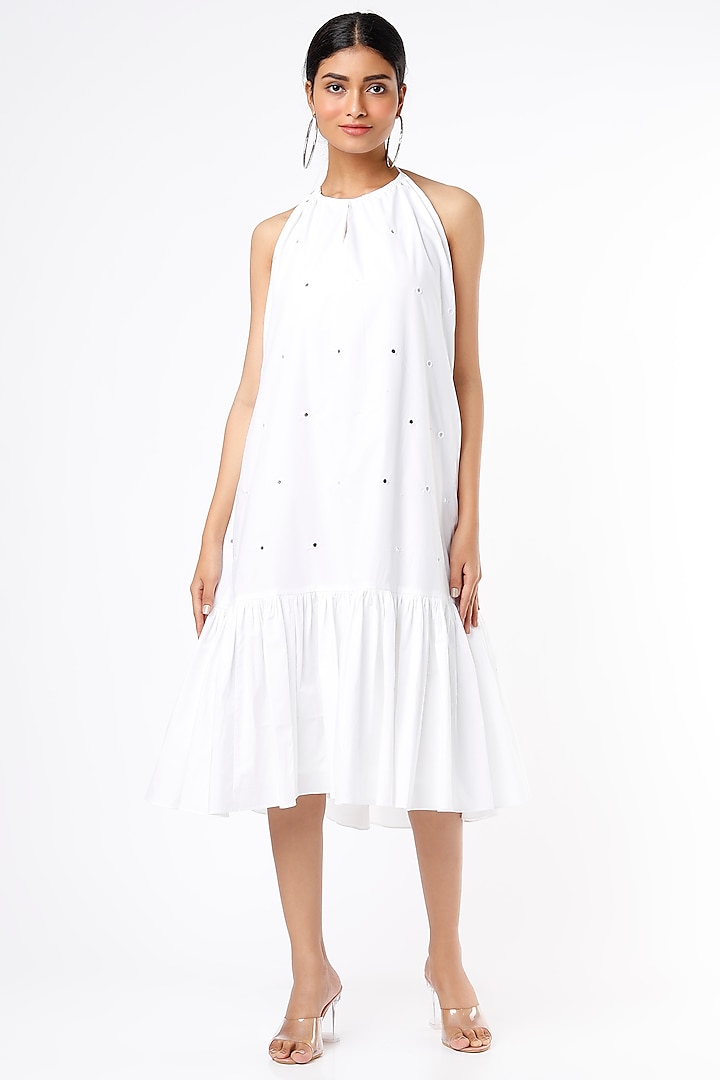 White Embroidered Dress by VANA ETHNICS