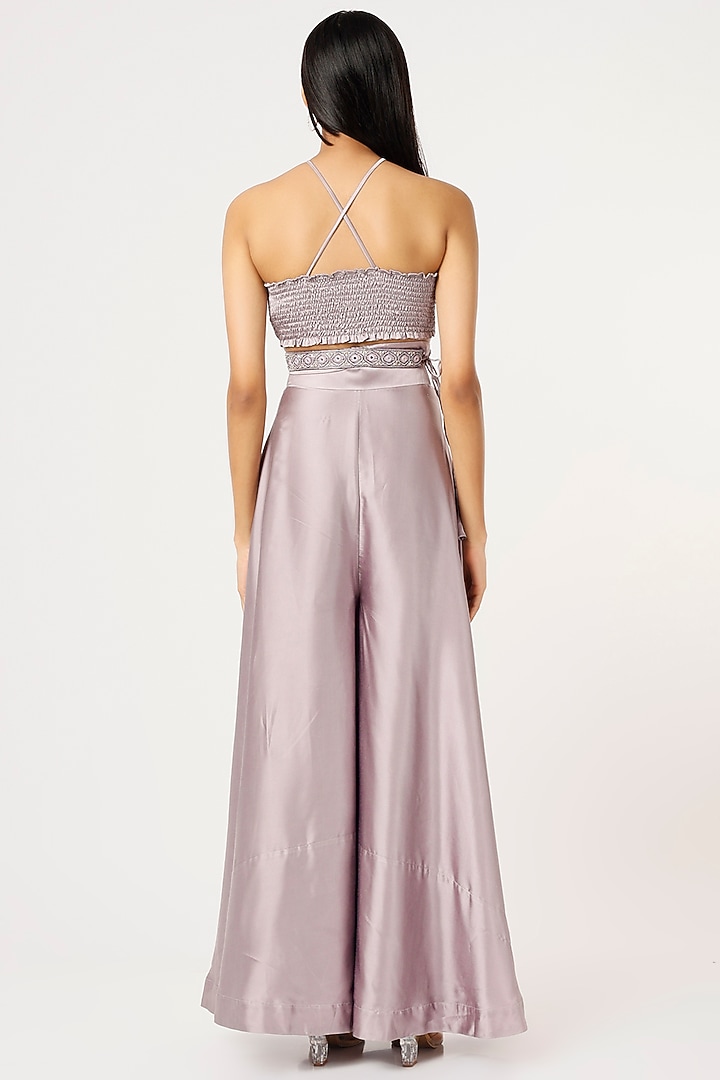 Mauve Viscose Satin Pant Set by VANA ETHNICS at Pernia's Pop Up Shop