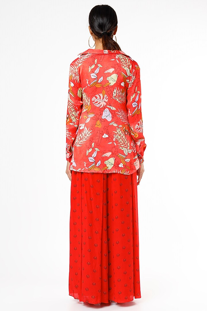Red Printed Pant Set by VANA ETHNICS at Pernia's Pop Up Shop