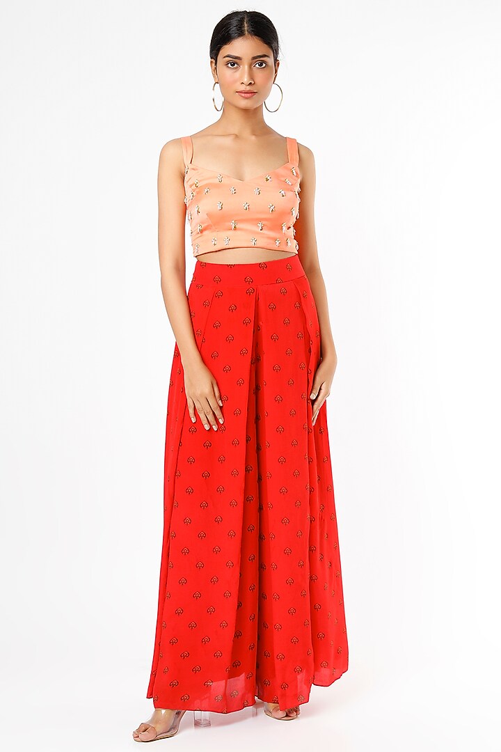 Red Printed Pant Set by VANA ETHNICS at Pernia's Pop Up Shop