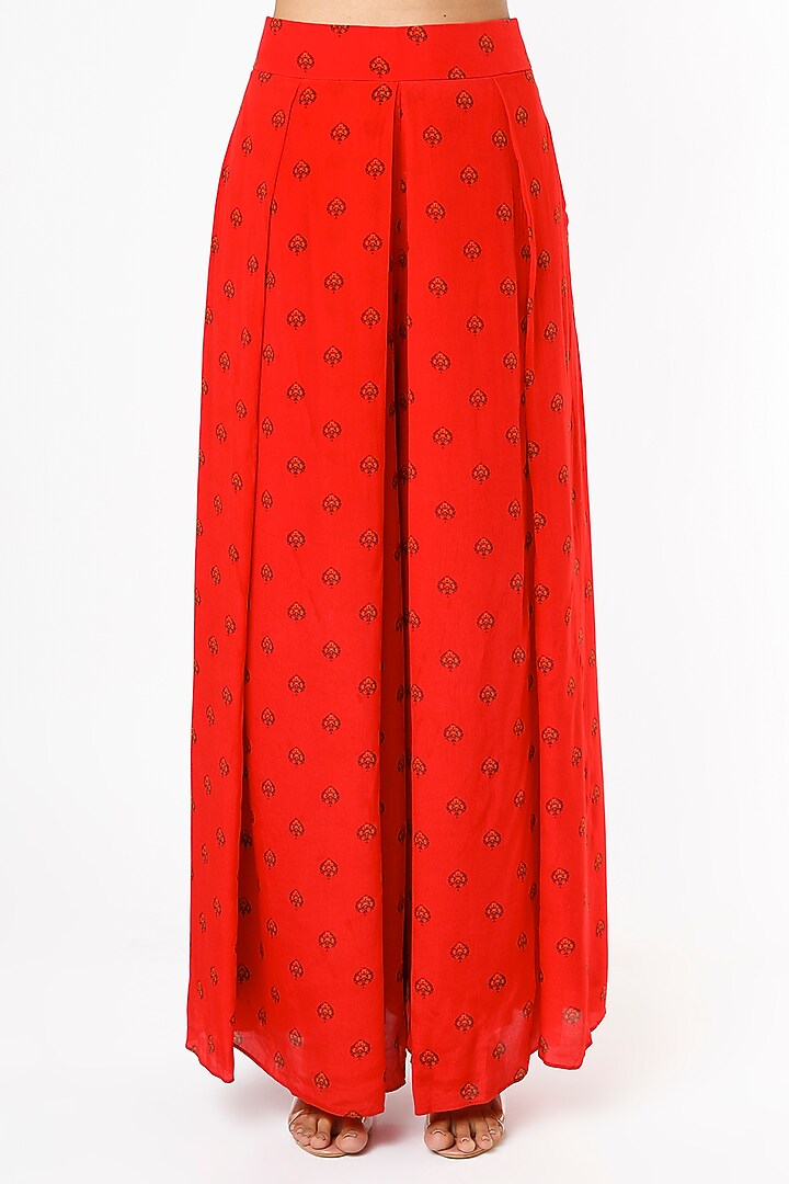 Red Printed Pant Set by VANA ETHNICS at Pernia's Pop Up Shop