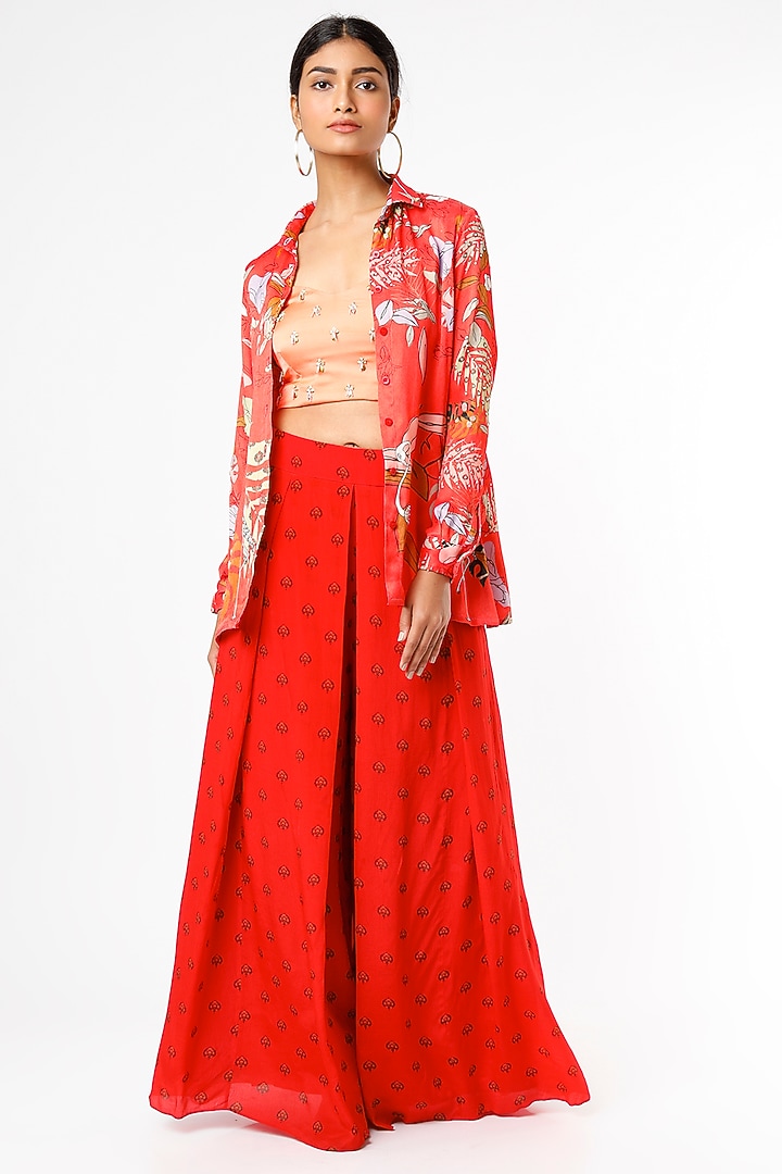 Red Printed Pant Set by VANA ETHNICS at Pernia's Pop Up Shop