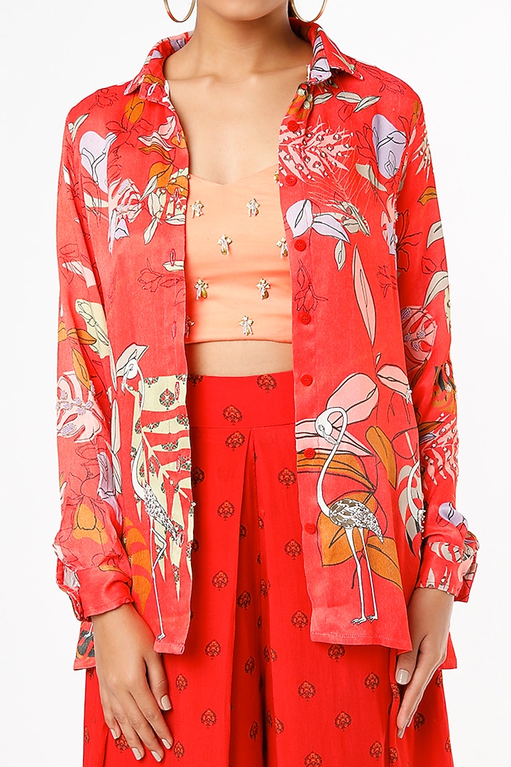 Red Printed Pant Set by VANA ETHNICS at Pernia's Pop Up Shop