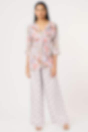 Lilac Embroidered Pant Set by VANA ETHNICS at Pernia's Pop Up Shop