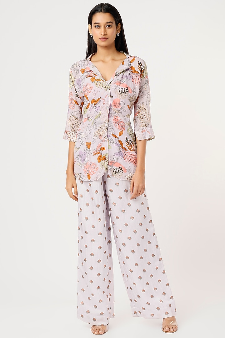 Lilac Embroidered Pant Set by VANA ETHNICS at Pernia's Pop Up Shop