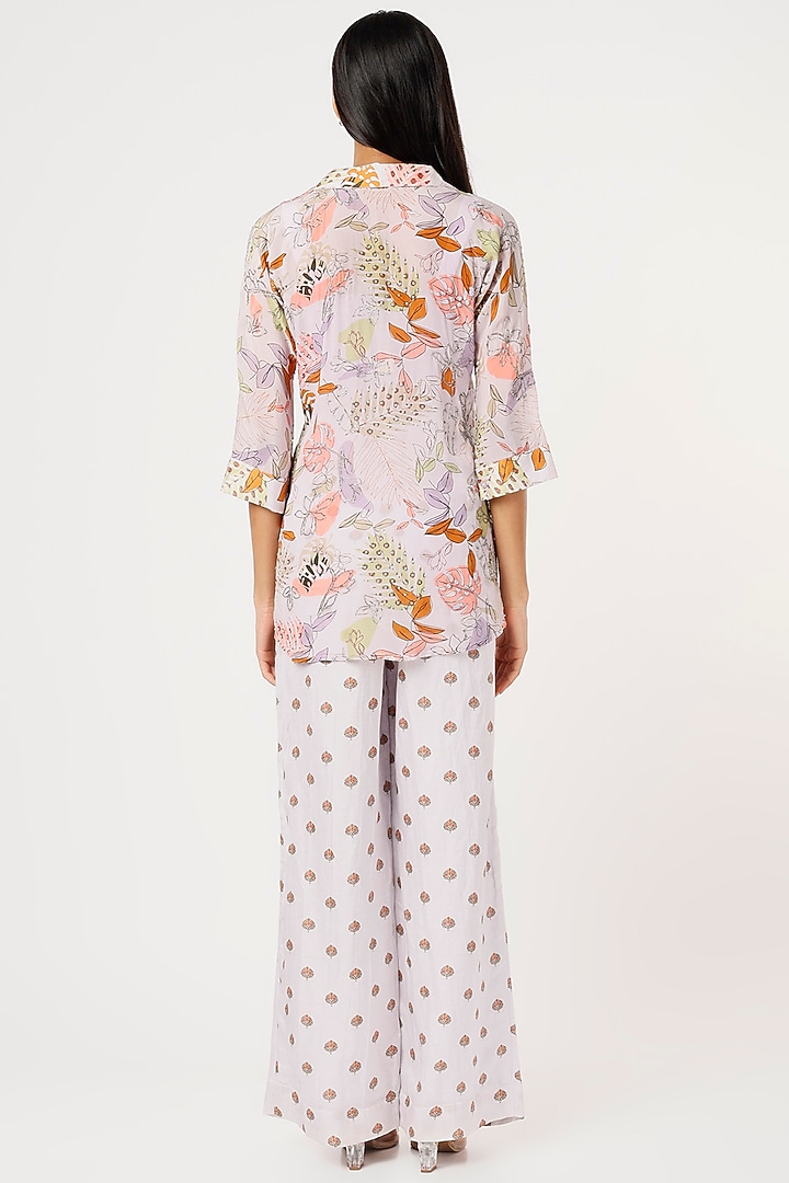 Lilac Embroidered Pant Set by VANA ETHNICS at Pernia's Pop Up Shop