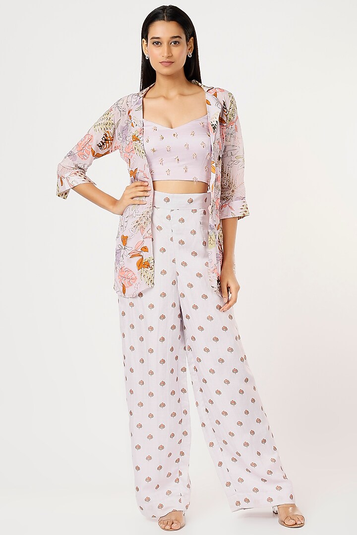 Lilac Embroidered Pant Set by VANA ETHNICS at Pernia's Pop Up Shop