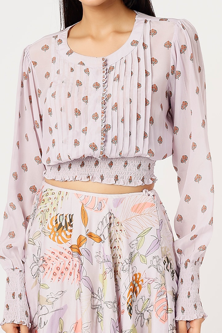 Lilac Embroidered Skirt Set by VANA ETHNICS at Pernia's Pop Up Shop