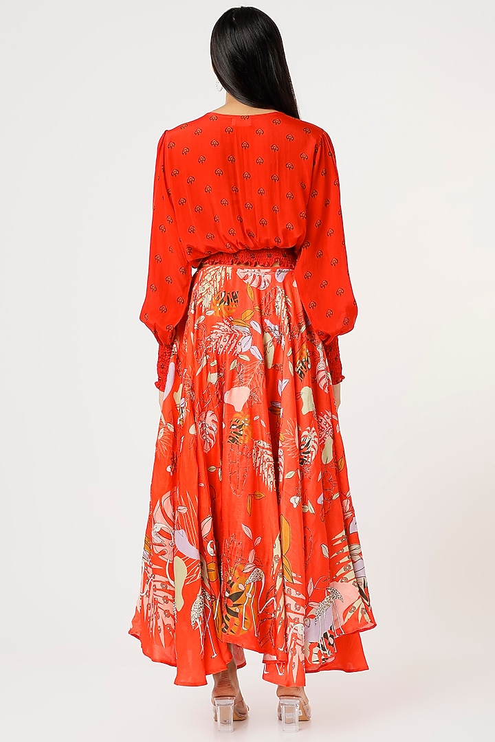 Red Embroidered Skirt Set by VANA ETHNICS at Pernia's Pop Up Shop