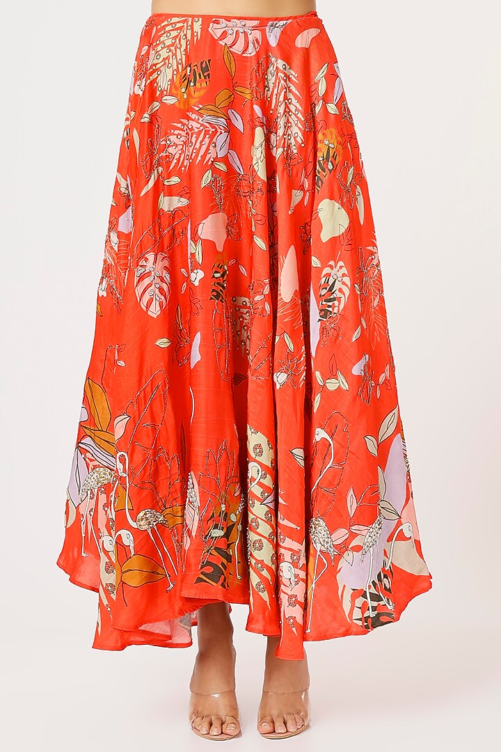 Red Embroidered Skirt Set by VANA ETHNICS at Pernia's Pop Up Shop