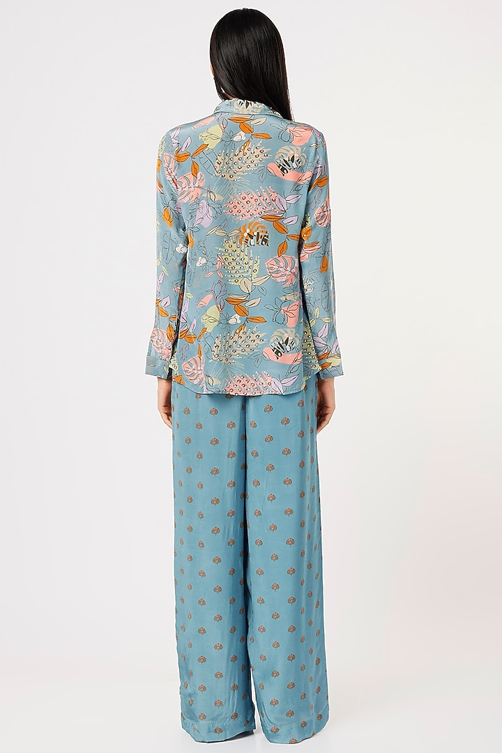 Blue Printed Pant Set by VANA ETHNICS at Pernia's Pop Up Shop