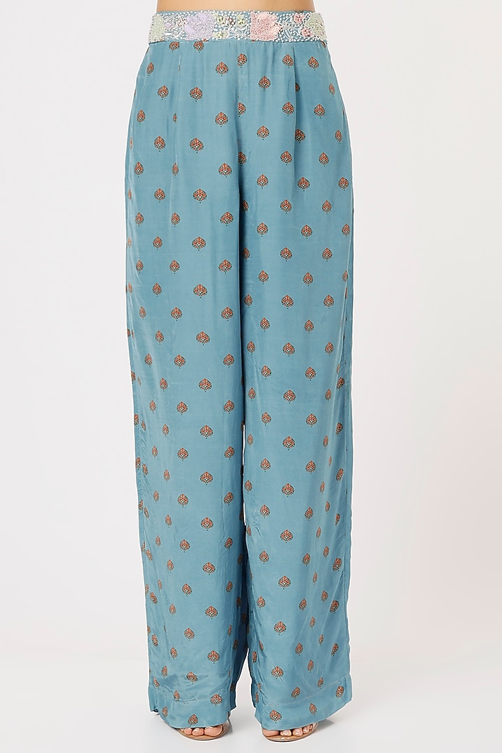 Blue Printed Pant Set by VANA ETHNICS at Pernia's Pop Up Shop