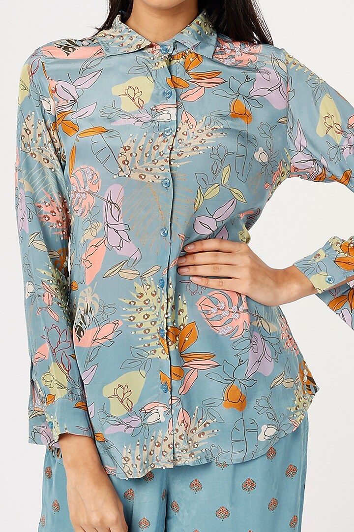 Blue Printed Pant Set by VANA ETHNICS at Pernia's Pop Up Shop