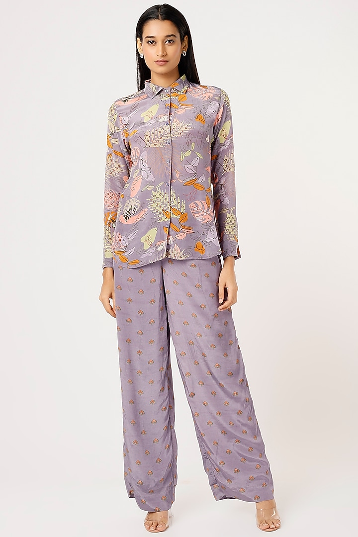 Purple Printed Pant Set by VANA ETHNICS at Pernia's Pop Up Shop