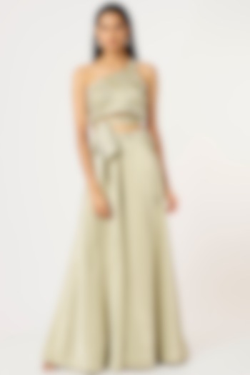 Pastel Green Viscose Satin Pant Set by VANA ETHNICS at Pernia's Pop Up Shop