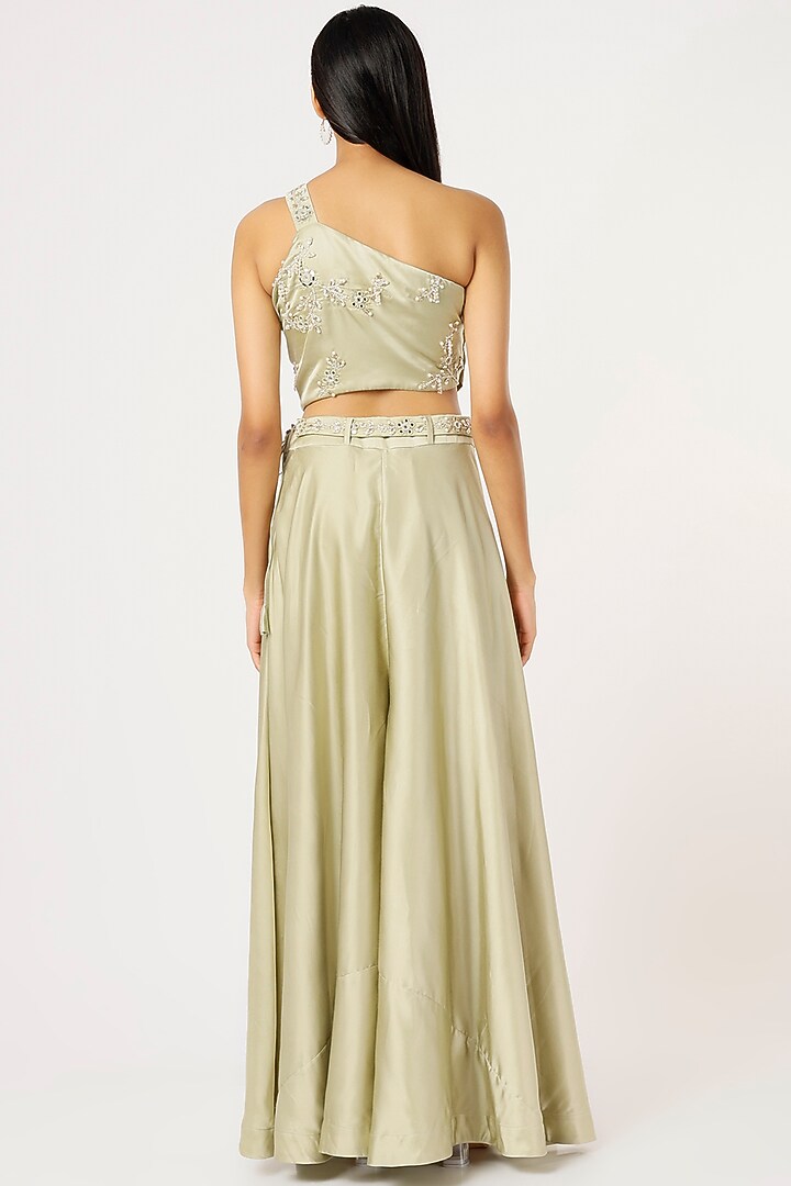 Pastel Green Viscose Satin Pant Set by VANA ETHNICS at Pernia's Pop Up Shop