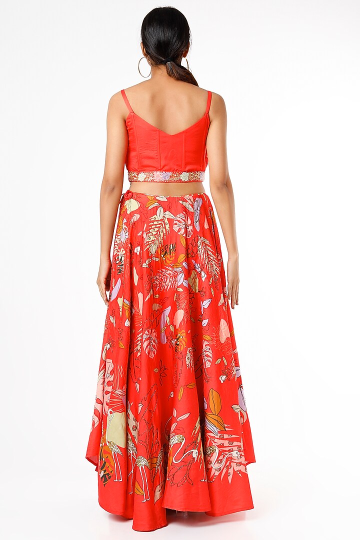 Red Embroidered & Printed Wedding Lehenga Set by VANA ETHNICS at Pernia's Pop Up Shop