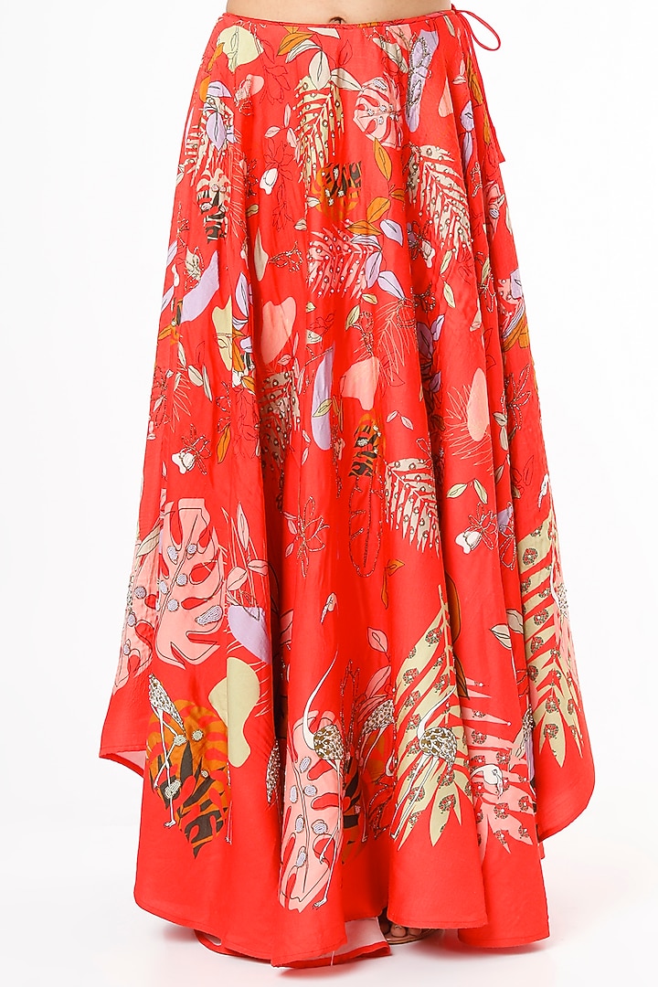 Red Embroidered & Printed Wedding Lehenga Set by VANA ETHNICS at Pernia's Pop Up Shop