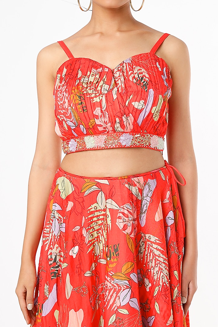 Red Embroidered & Printed Wedding Lehenga Set by VANA ETHNICS at Pernia's Pop Up Shop