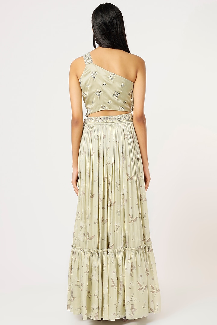 Pastel Green Floral Printed Wedding Lehenga Set by VANA ETHNICS at Pernia's Pop Up Shop
