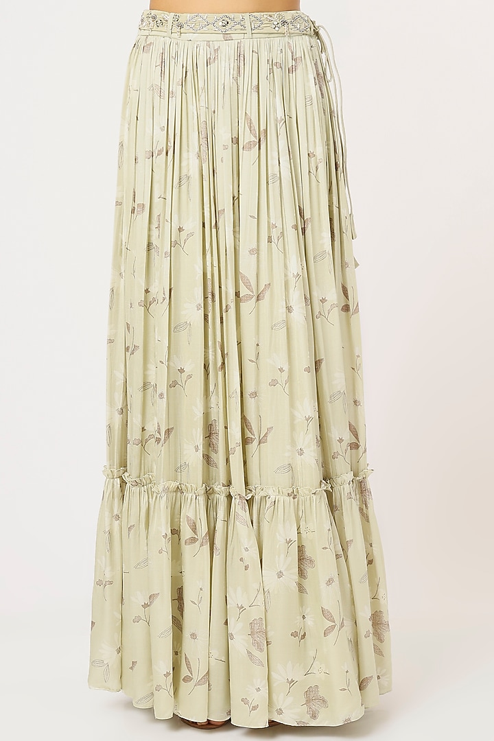 Pastel Green Floral Printed Wedding Lehenga Set by VANA ETHNICS at Pernia's Pop Up Shop