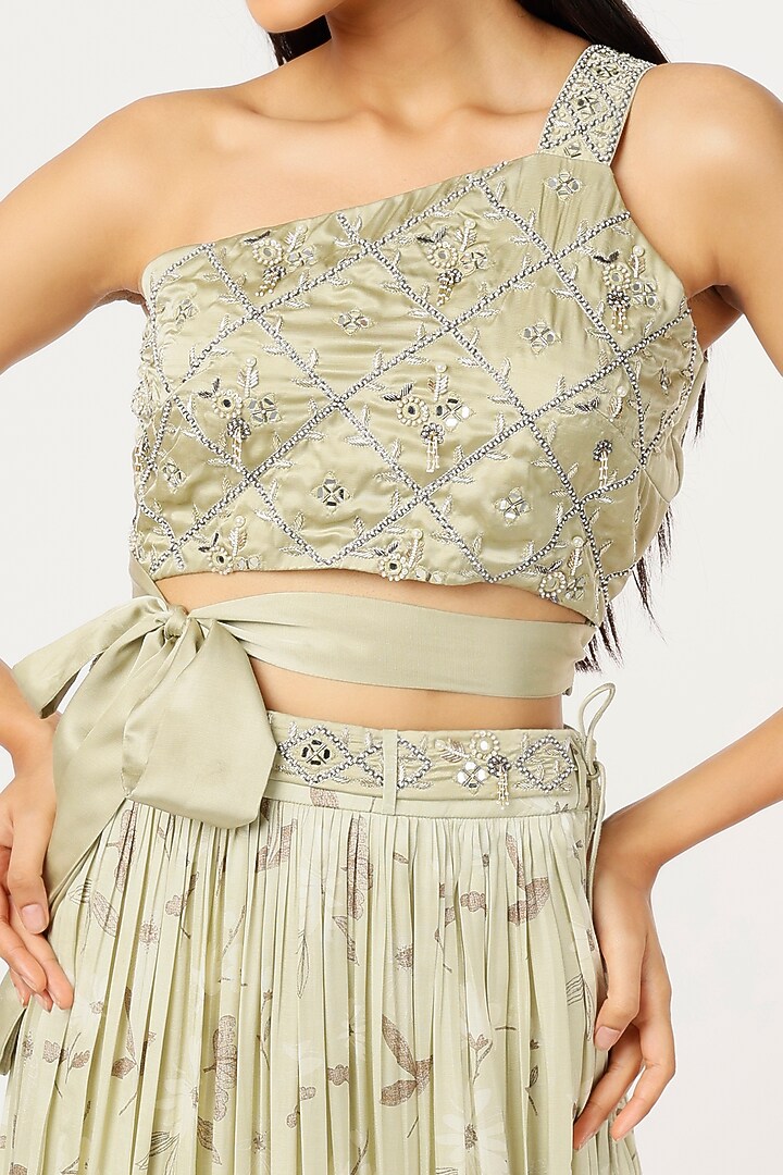 Pastel Green Floral Printed Wedding Lehenga Set by VANA ETHNICS at Pernia's Pop Up Shop