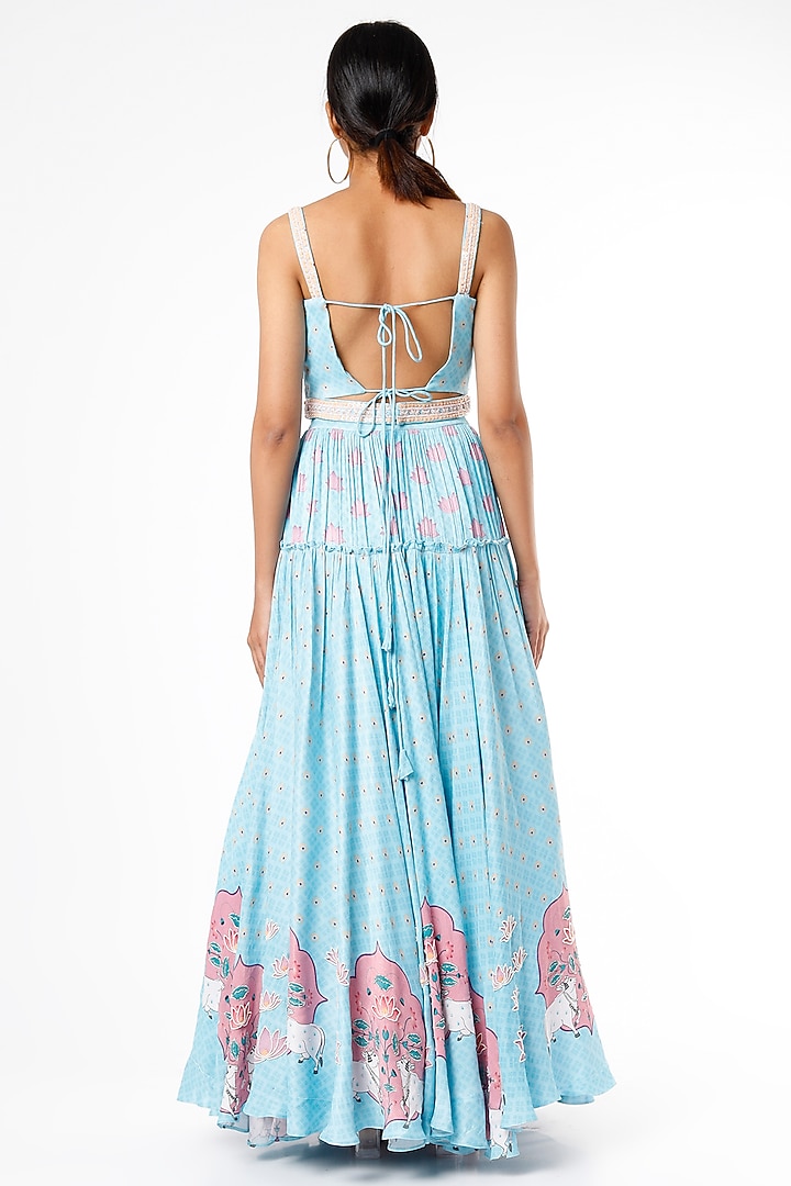 Sky Blue Embroidered & Printed Wedding Lehenga Set by VANA ETHNICS at Pernia's Pop Up Shop