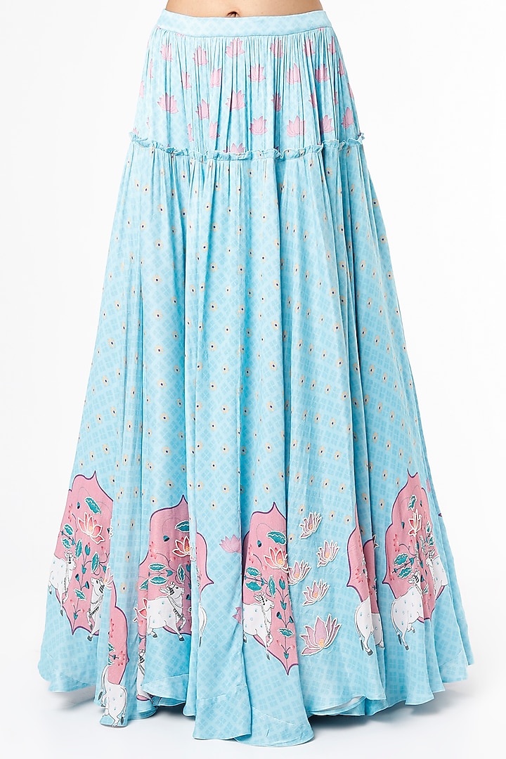 Sky Blue Embroidered & Printed Wedding Lehenga Set by VANA ETHNICS at Pernia's Pop Up Shop