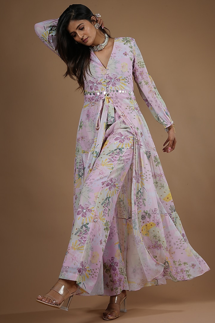 Lilac Viscose Printed Co-Ord Set by VANA ETHNICS at Pernia's Pop Up Shop
