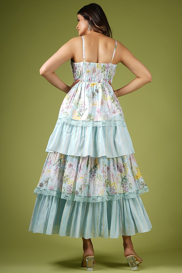 Blue Viscose Printed Layered Vacation Dress by VANA ETHNICS at Pernia's Pop Up Shop