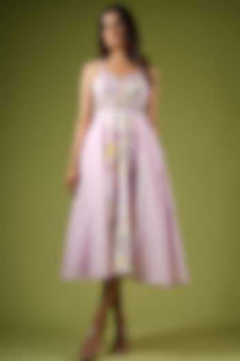 Pink Viscose Printed Dress by VANA ETHNICS