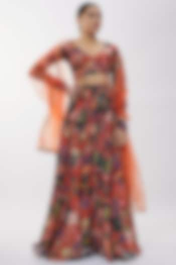 Rust Georgette Digital Printed Lehenga Set by Vana Ethnics at Pernia's Pop Up Shop