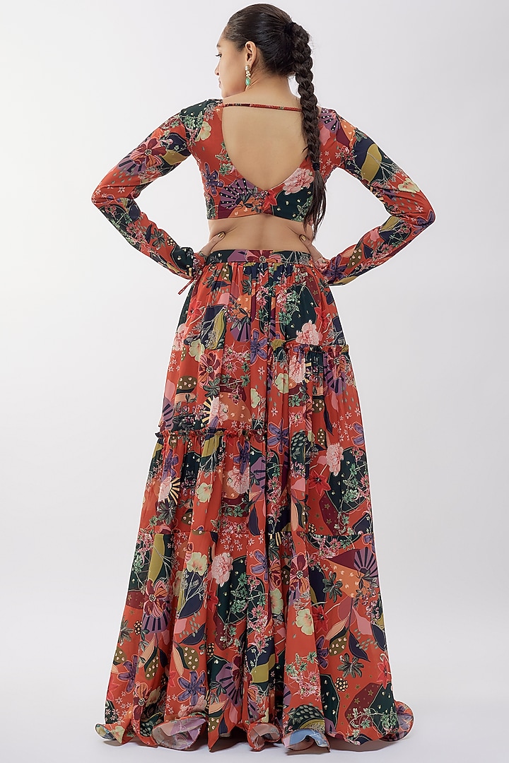Rust Georgette Digital Printed Lehenga Set by Vana Ethnics at Pernia's Pop Up Shop