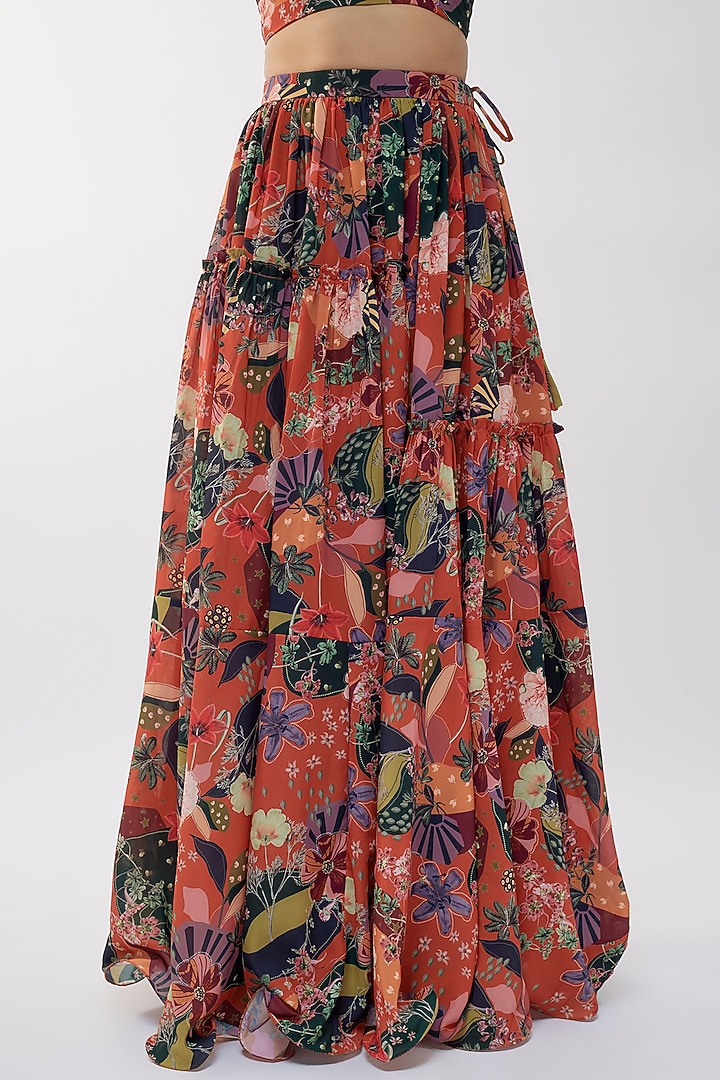 Rust Georgette Digital Printed Lehenga Set by Vana Ethnics at Pernia's Pop Up Shop