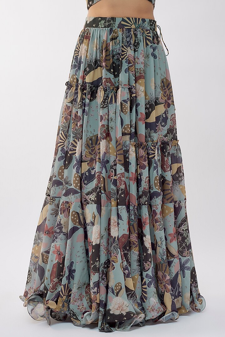 Ash Grey Georgette Digital Printed Lehenga Set by Vana Ethnics at Pernia's Pop Up Shop