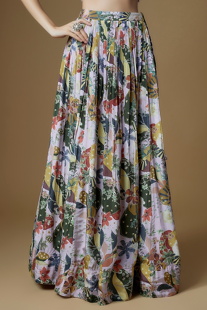 Lilac Crepe FLoral Printed Wedding Lehenga Set by VANA ETHNICS at Pernia's Pop Up Shop
